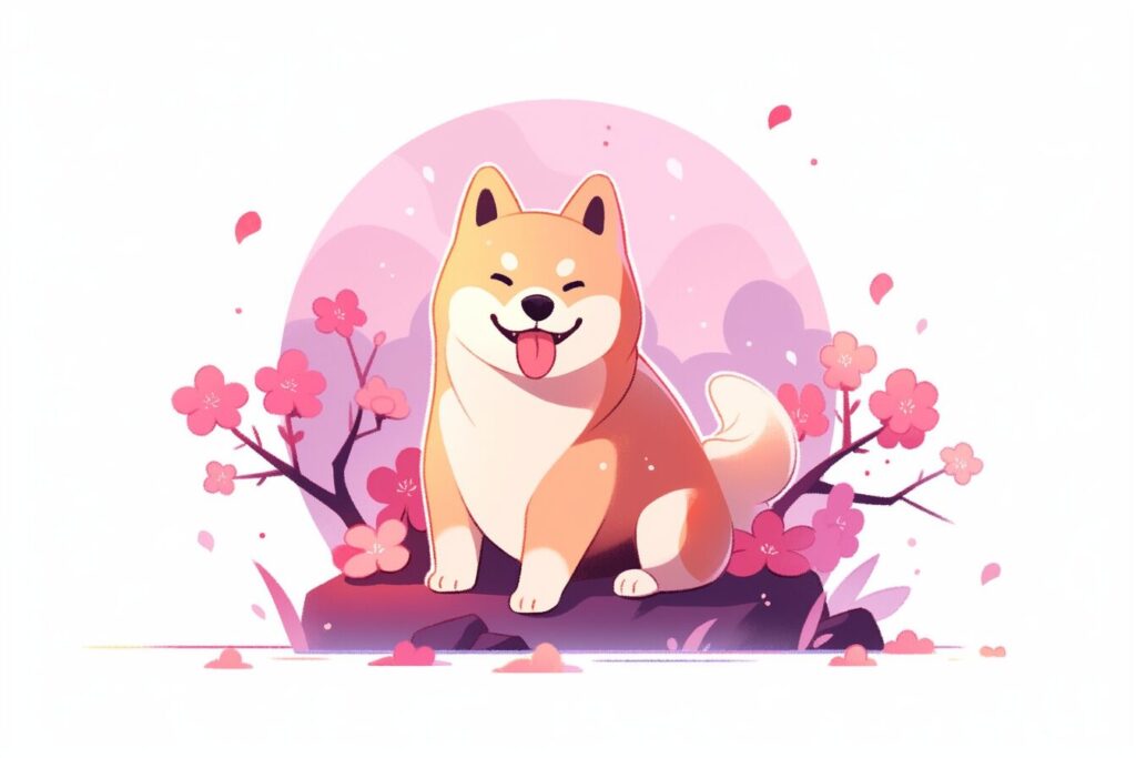 柴犬と梅の花のイラスト